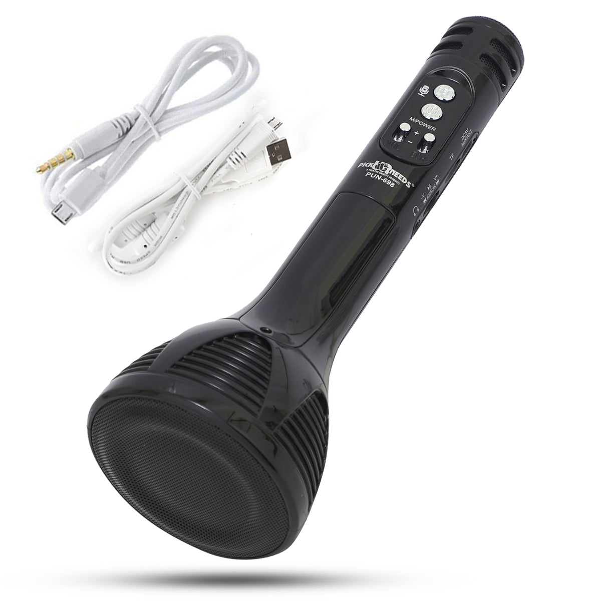 Pick Ur Needs Karaoke Mic with Led Light Wireless Bluetooth Microphone Connection Player Speaker 2-in1 with Recording + USB+FM